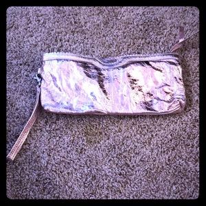 NWT. Crinkle pink metallic clutch!